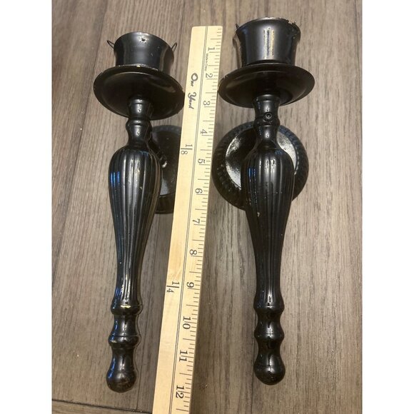 Vintage Brass Painted Black Wall-Mounted Candle Holders Set - Picture 4 of 5